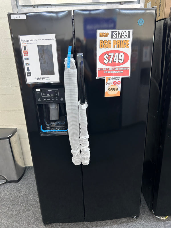 GE 23.0 CU.FT. Side  by Side Refrigerator in Black energy Star