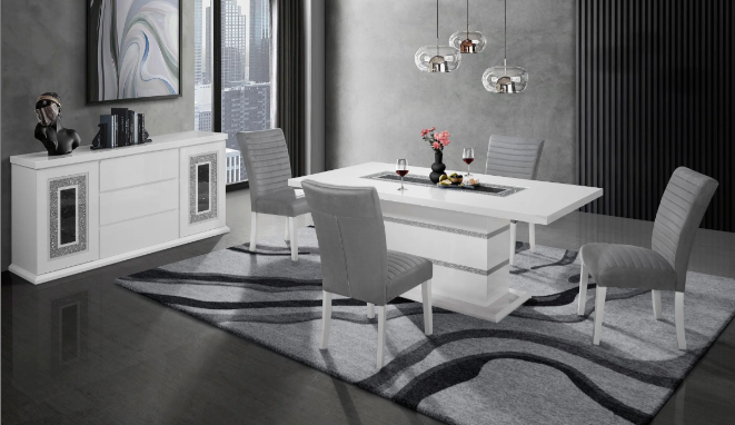 Monaco White Dinning Table + Monaco Dinning Chair Grey/White