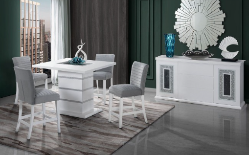 Monaco White-Bar Table + Monaco Bar Stools  Grey/White