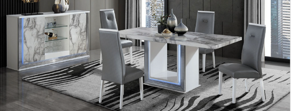 Ylime White Marble Dinning Table + Dinning Chair