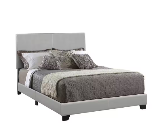 Gray Leather Upholstered Queen Size Platform Bed