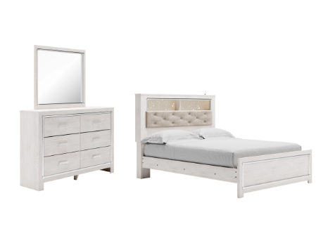 Altyra Queen Panel Bookcase Bed with Mirrored Dresser