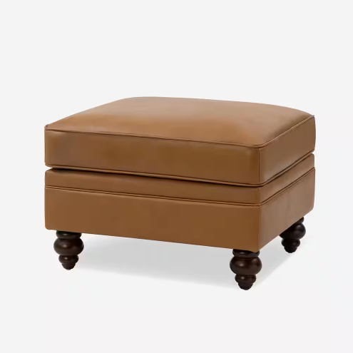 Living Mortara Leather Rectangle Ottoman Camel
