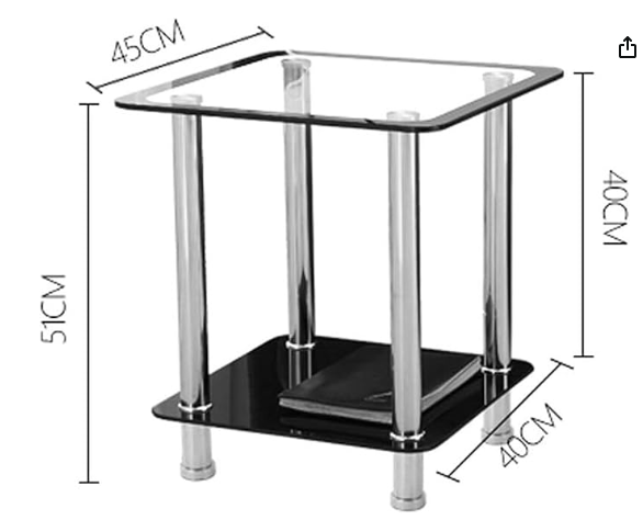 ENILSA End Tables Glass Bedside Table,2-Tier Small Coffee Table, Square Sofa End/Side Tables for Living Room Living Room
