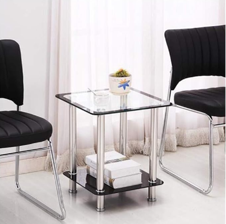 ENILSA End Tables Glass Bedside Table,2-Tier Small Coffee Table, Square Sofa End/Side Tables for Living Room Living Room