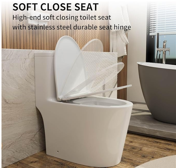 one piece oval toilet with soft closing seat and dual flush height 30 9/10'