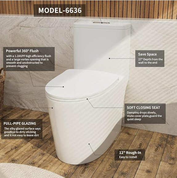 one piece oval toilet with soft closing seat and dual flush height 30 9/10'