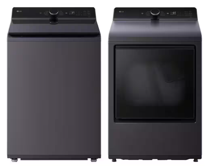 LG 5.3 cu. ft. Matte Black Top Load Washer with Agitator and 7.3 cu. ft. Dryer Set